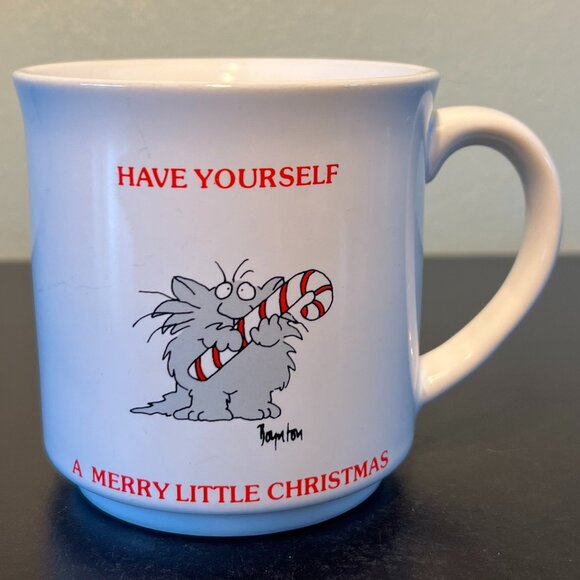 SANDRA BOYNTON Cat & Candy Cane Mug HAVE YOURSELF A MERRY LITTLE CHRISTMAS - Picture 1 of 8
